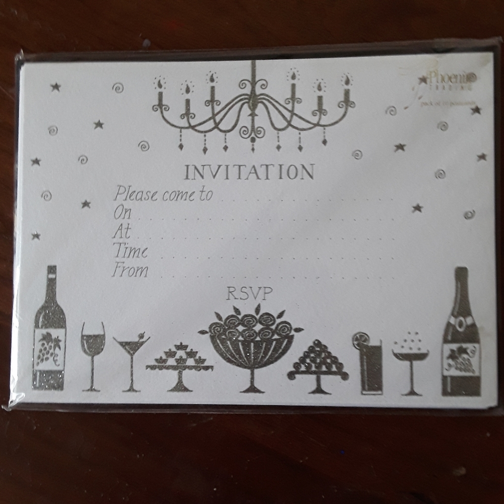 Phoenix Trading Silver and  White w/ Glitter Trim Party Invitations